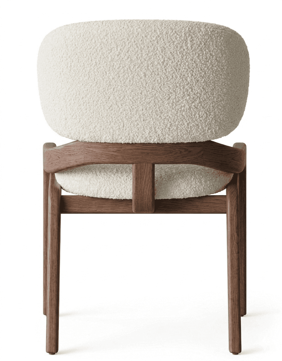 A modern armchair featuring a rounded, upholstered backrest and seat in a cream-colored textured fab… — free OBJ 3D model