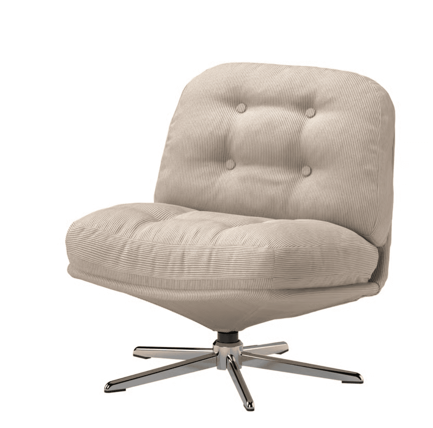 A modern armless lounge chair featuring a plush, button-tufted back and seat, upholstered in a beige… — 3D model