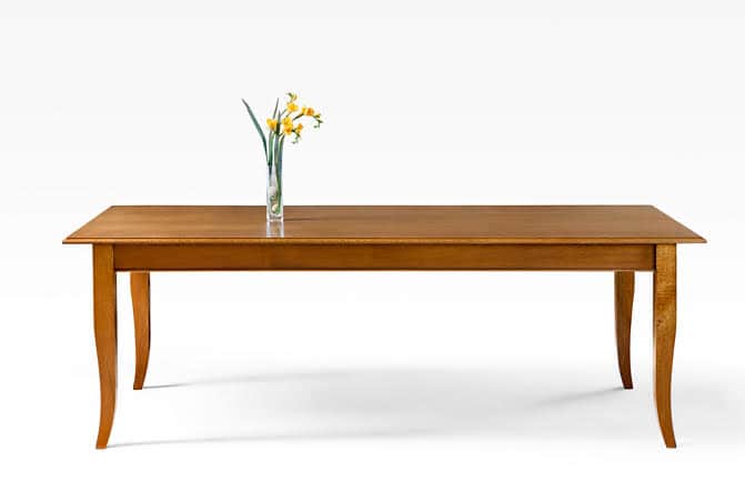 A rectangular solid wood dining table featuring a medium honey-toned finish and elegant cabriole leg… — 3D model