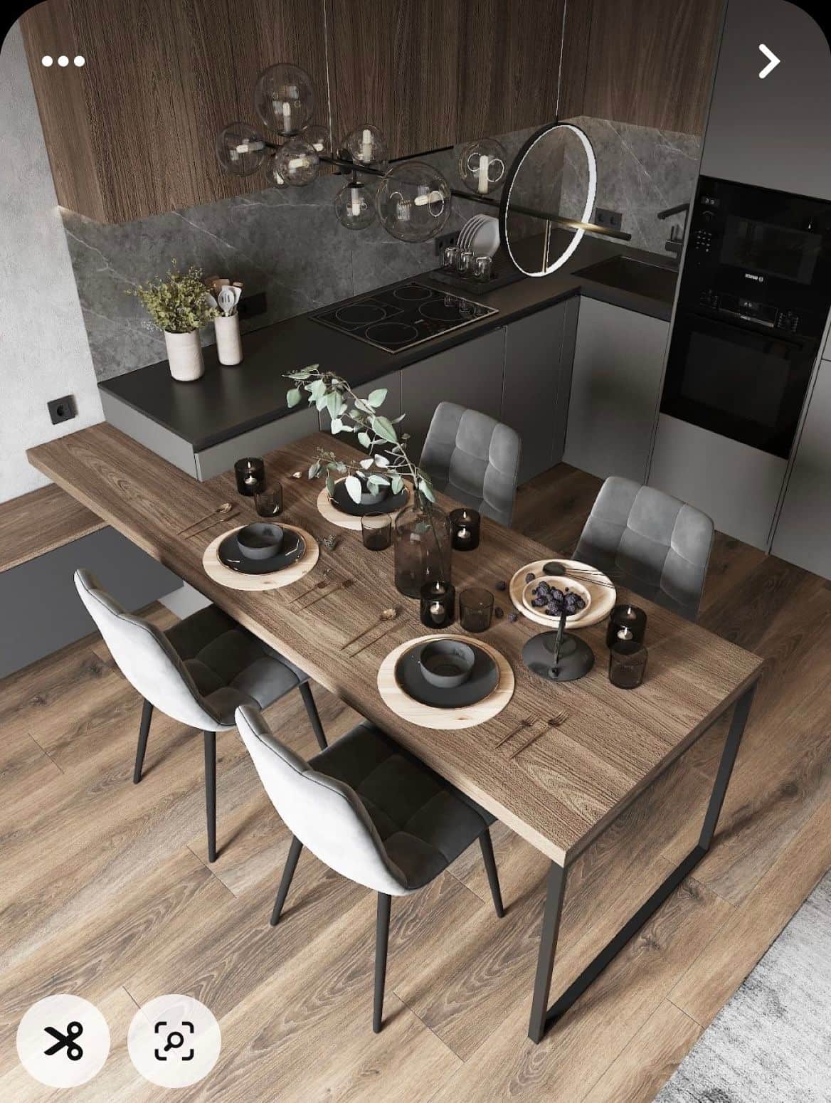 A rectangular dining table featuring a light brown wood-grain tabletop supported by two U-shaped bla… — free OBJ 3D model