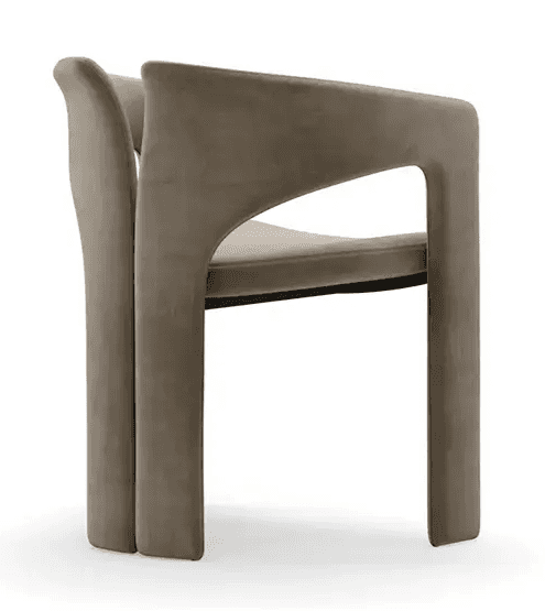 A contemporary armchair featuring a fully upholstered form in a neutral taupe or greige velvet-like… — 3D model