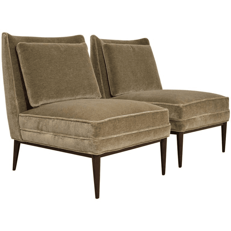 An armless upholstered slipper chair featuring a deep seat, a separate back cushion, and four tapere… — 3D model
