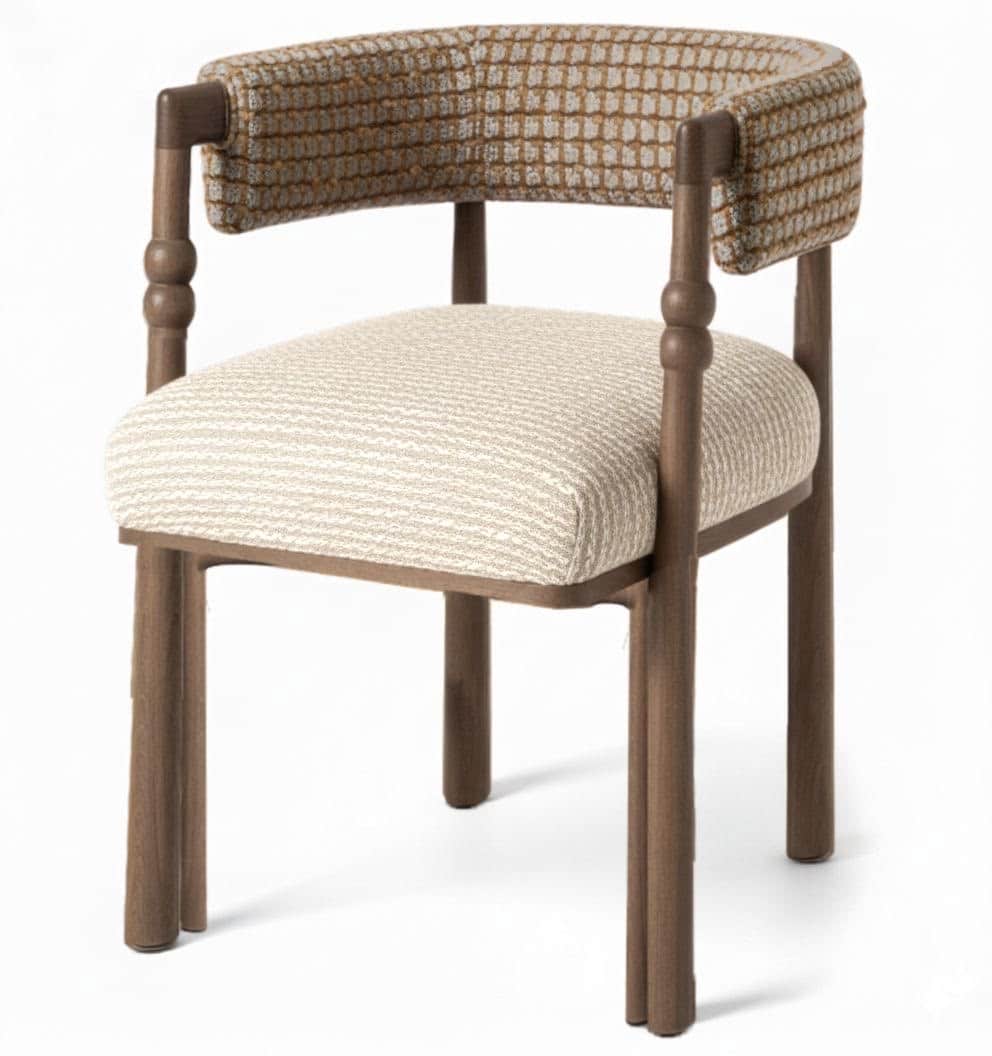 A contemporary armchair featuring a dark wooden frame and mixed upholstery. The seat cushion is upho… — free OBJ 3D model