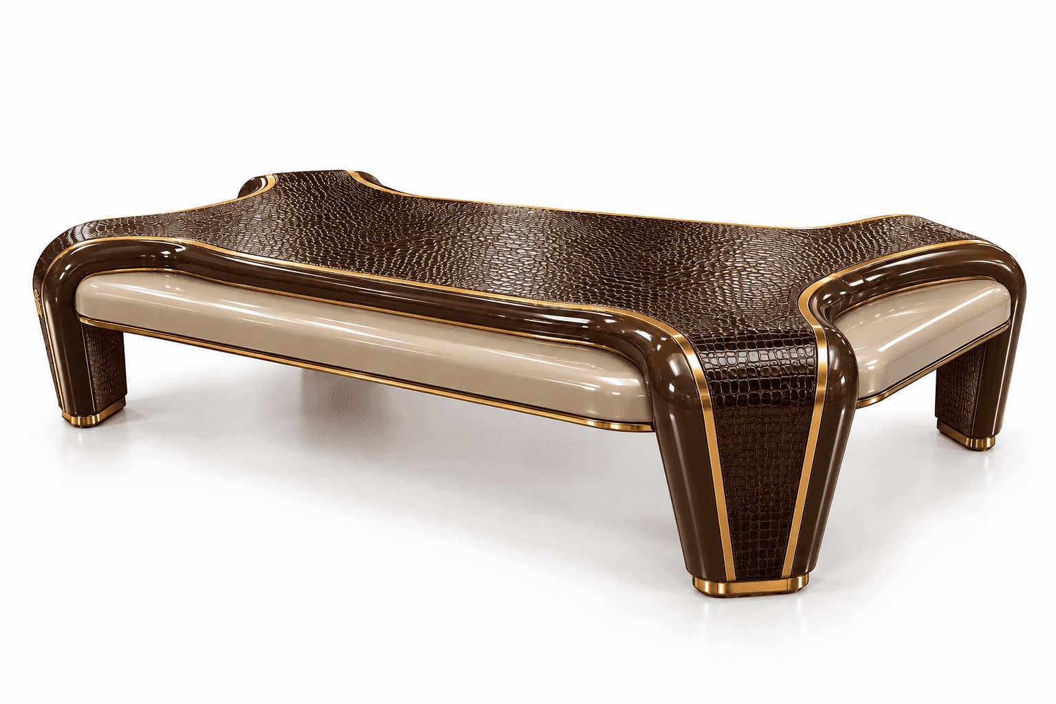 A luxurious Art Deco Revival style coffee table featuring a dark brown crocodile-embossed leather to… — 3D model