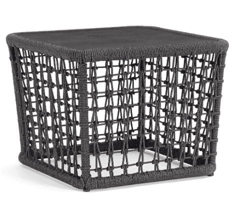 A square end table constructed with a woven rope frame and a solid top. The rope is intricately wove… — 3D model