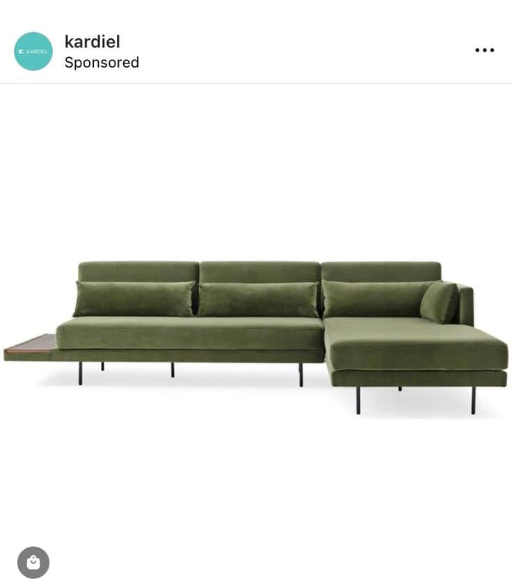 A modern sectional sofa upholstered in olive green velvet, featuring an L-shaped configuration with… — free SKP 3D model