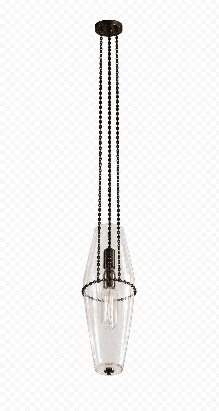 A modern pendant light featuring a smoked glass shade with an inverted conical shape, suspended by t… — 3D model