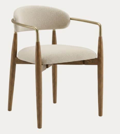 A modern armchair with a curved backrest and a cushioned seat. The chair features a wooden frame wit… — free OBJ 3D model