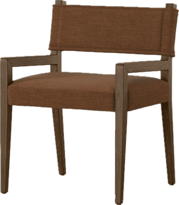 A wooden armchair with upholstered seat and backrest. The frame is constructed from dark brown wood,… — 3D model