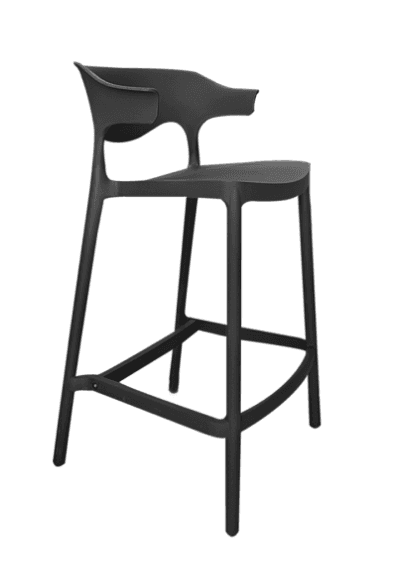 A modern black bar stool featuring a single-piece molded plastic construction. It has a high backres… — 3D model