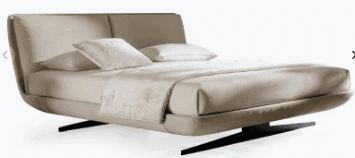 A modern bed frame with a curved, upholstered headboard and a low-profile base. The frame is support… — free BLEND 3D model