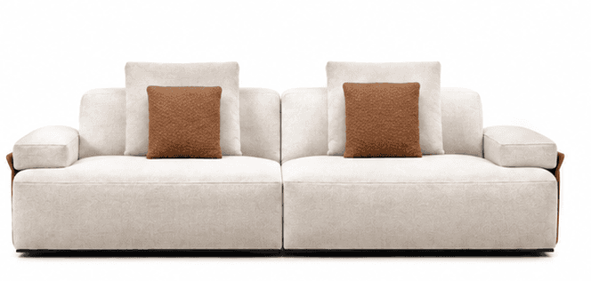 A modern two-piece modular sectional sofa upholstered in light beige fabric, featuring square armres… — 3D model