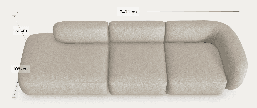 A modern sectional sofa in a light beige textile, featuring a chaise lounge on one end and a multi-s… — 3D model