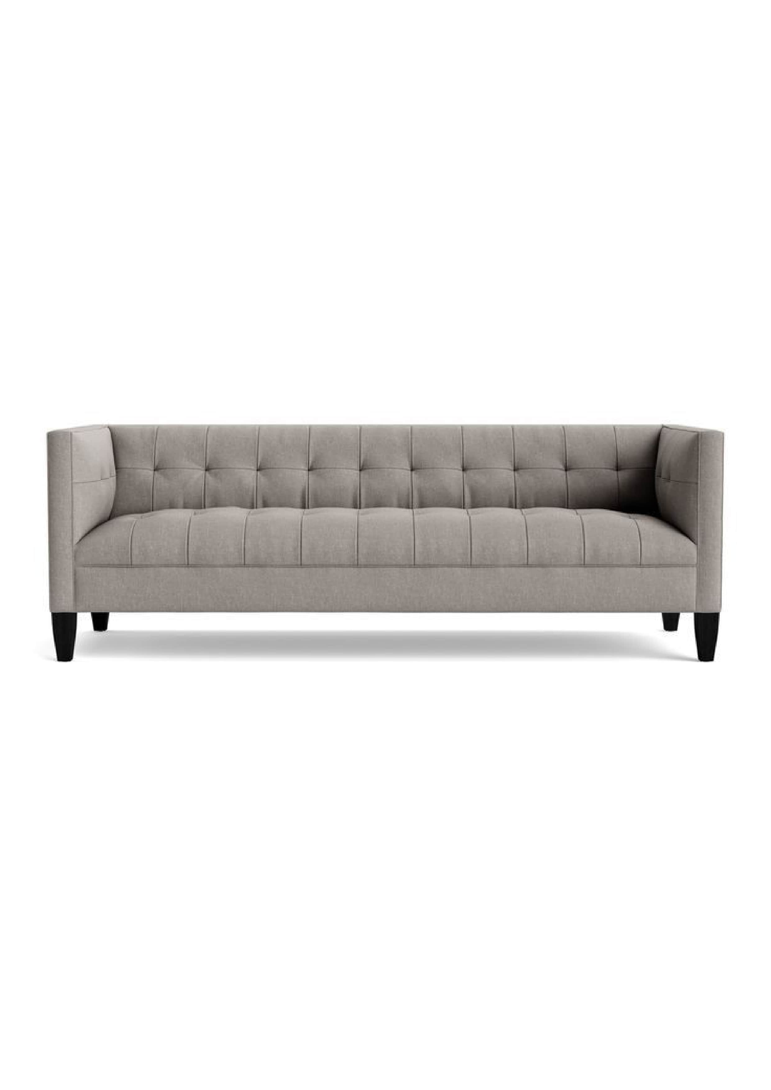 A contemporary three-seater sofa featuring a clean-lined silhouette, track arms, and a fully upholst… — free GLTF 3D model