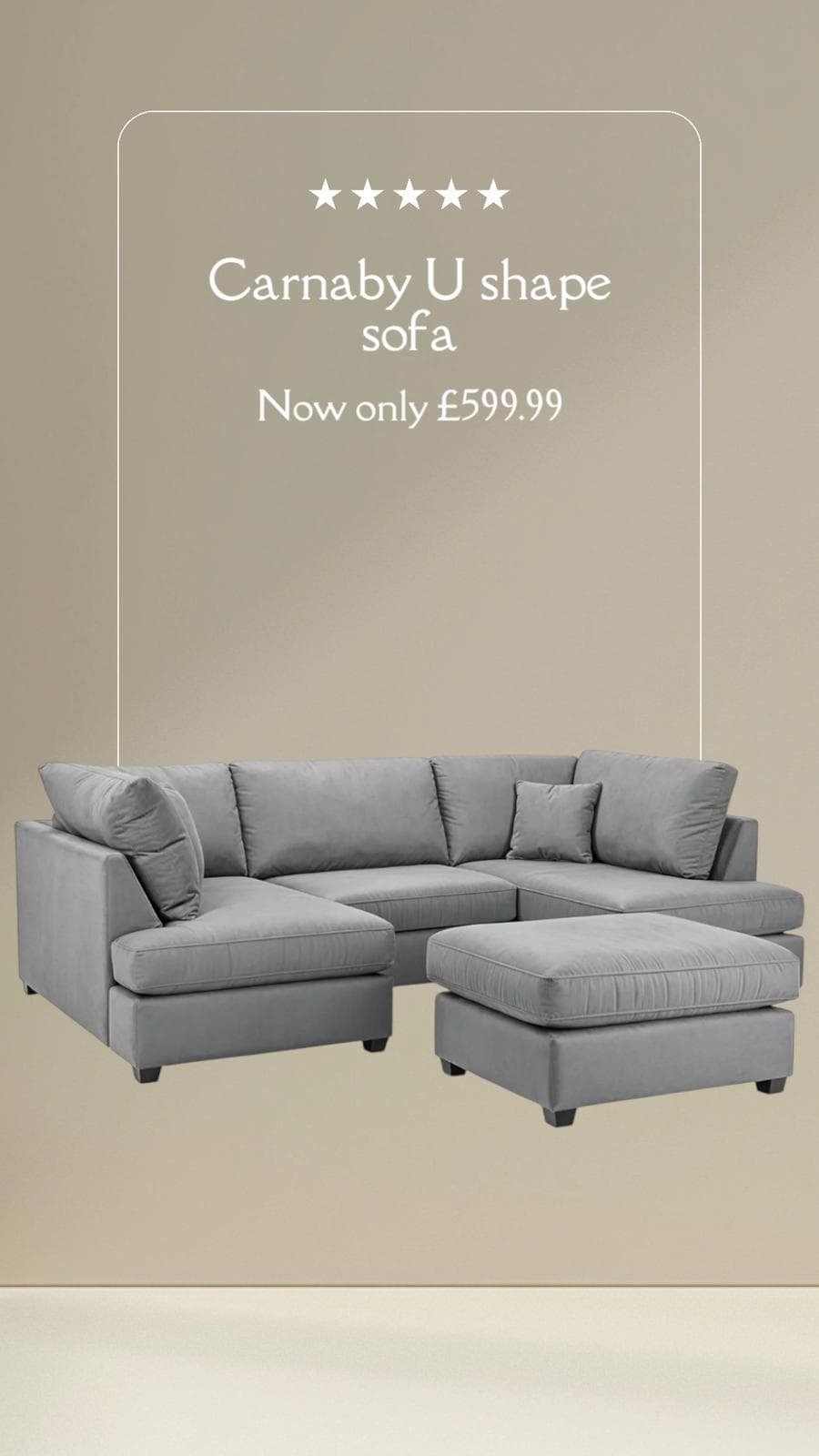 A modular sectional sofa in a charcoal gray color, upholstered in a soft fabric. The configuration includes a corner unit with a chaise lounge and a separate ottoman. The sofa features deep seats, plush back cushions, and a low-profile design with short, tapered legs. One accent pillow is visible on the corner section. — 3D model