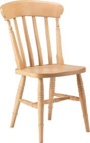 A light-colored wooden chair with a solid seat, multiple vertical spindles forming the backrest, and turned legs. The design suggests a traditional or country style. — 3D model