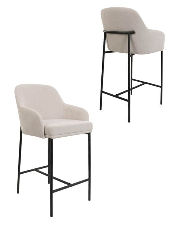 An upholstered counter stool featuring a contemporary design with a curved backrest and integrated a… — 3D model