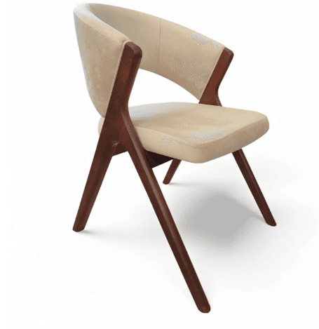 A modern upholstered dining armchair featuring a curved backrest and seat, all covered in a light cr… — 3D model