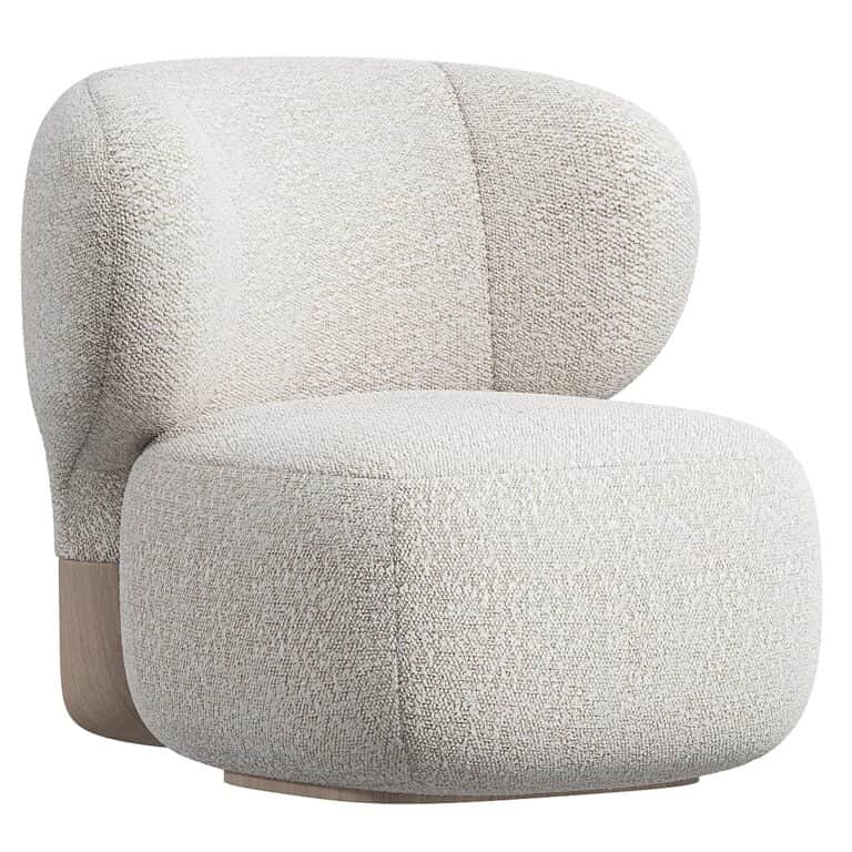 A modern, armless chair characterized by its rounded, organic forms and plush upholstery. The chair… — free STL 3D model