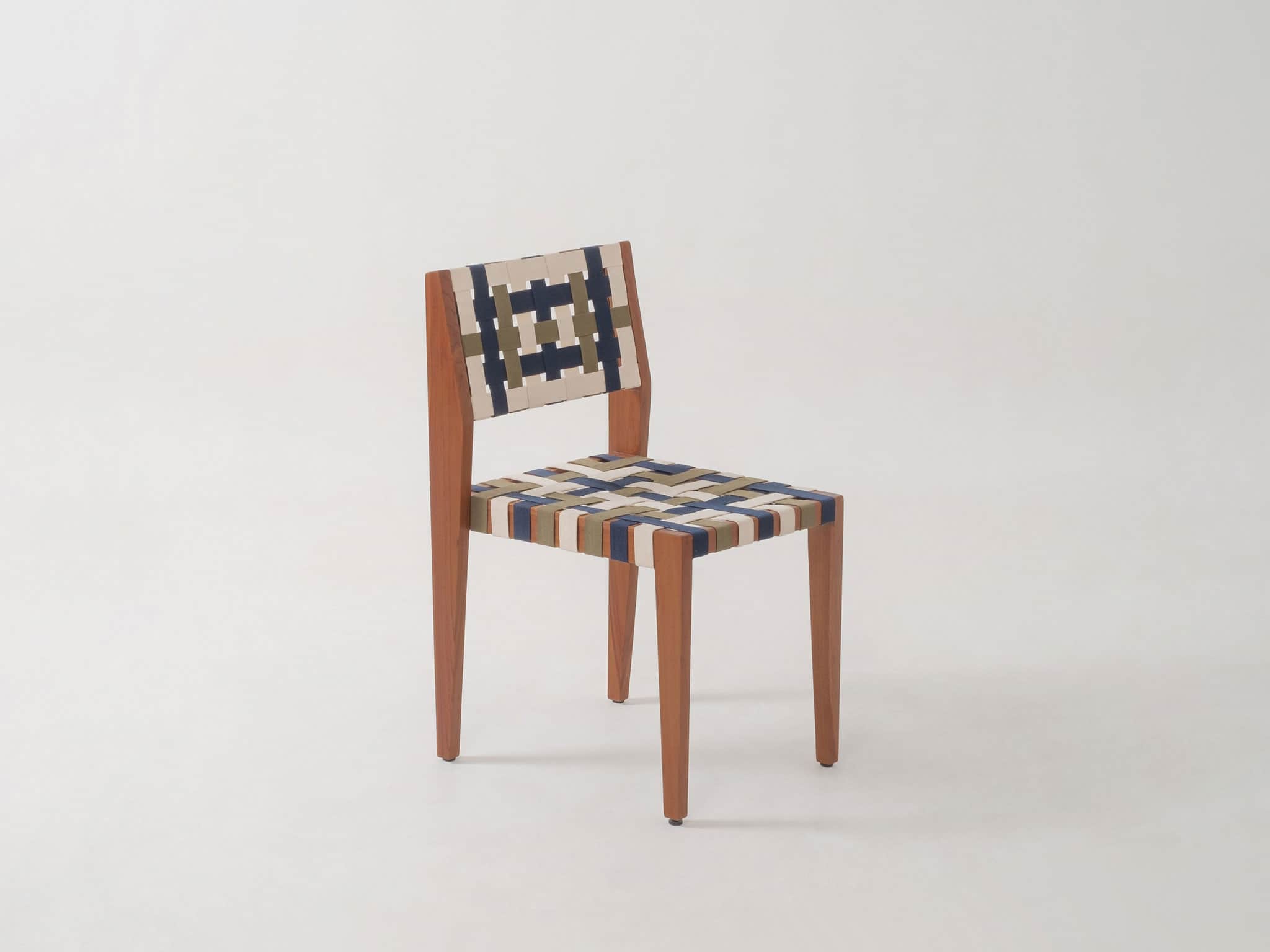 A side chair with a wooden frame and a woven seat and backrest. The frame consists of four tapered l… — free STL 3D model