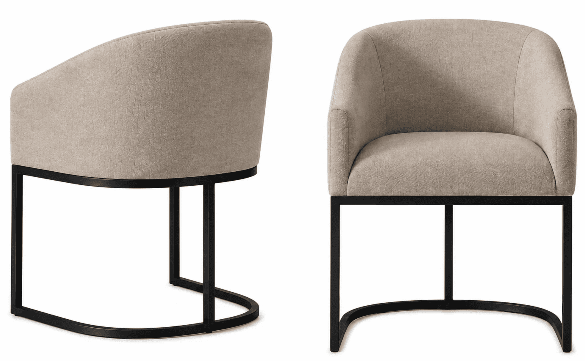 An upholstered barrel-back chair with integrated arms, featuring a light beige, textured fabric and… — free GLB 3D model