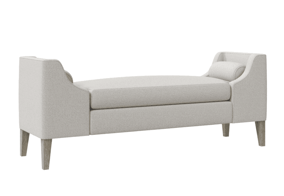 A light-colored, upholstered chaise lounge with a rolled armrest on one end and a sloped backrest on… — 3D model
