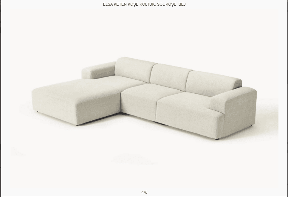 A modular sectional sofa with a chaise lounge on the left side. The sofa features a low-profile design with blocky arms and seat cushions. The upholstery appears to be a textured fabric. — 3D model