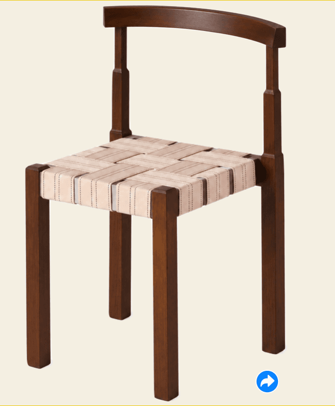 A contemporary armless side chair featuring a dark-stained solid wood frame and a seat woven from light-colored leather straps, set against a light background. — 3D model