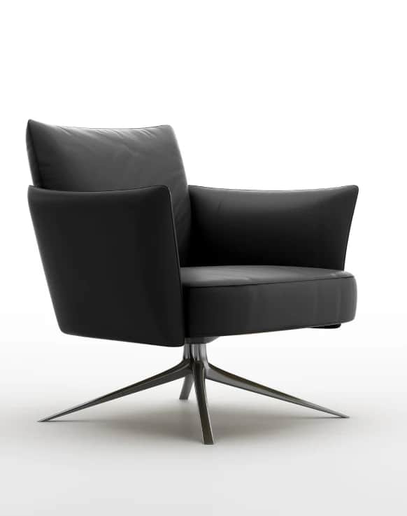 A modern black leather swivel lounge armchair featuring a plush, low-profile design. It has broad, s… — free BLEND 3D model