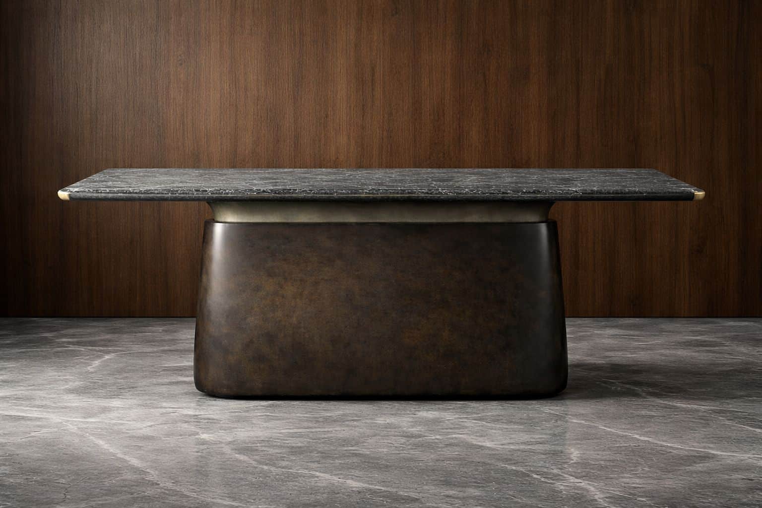 A rectangular coffee table with a stone or marble top and a substantial, rounded base. The base appe… — free SKP 3D model
