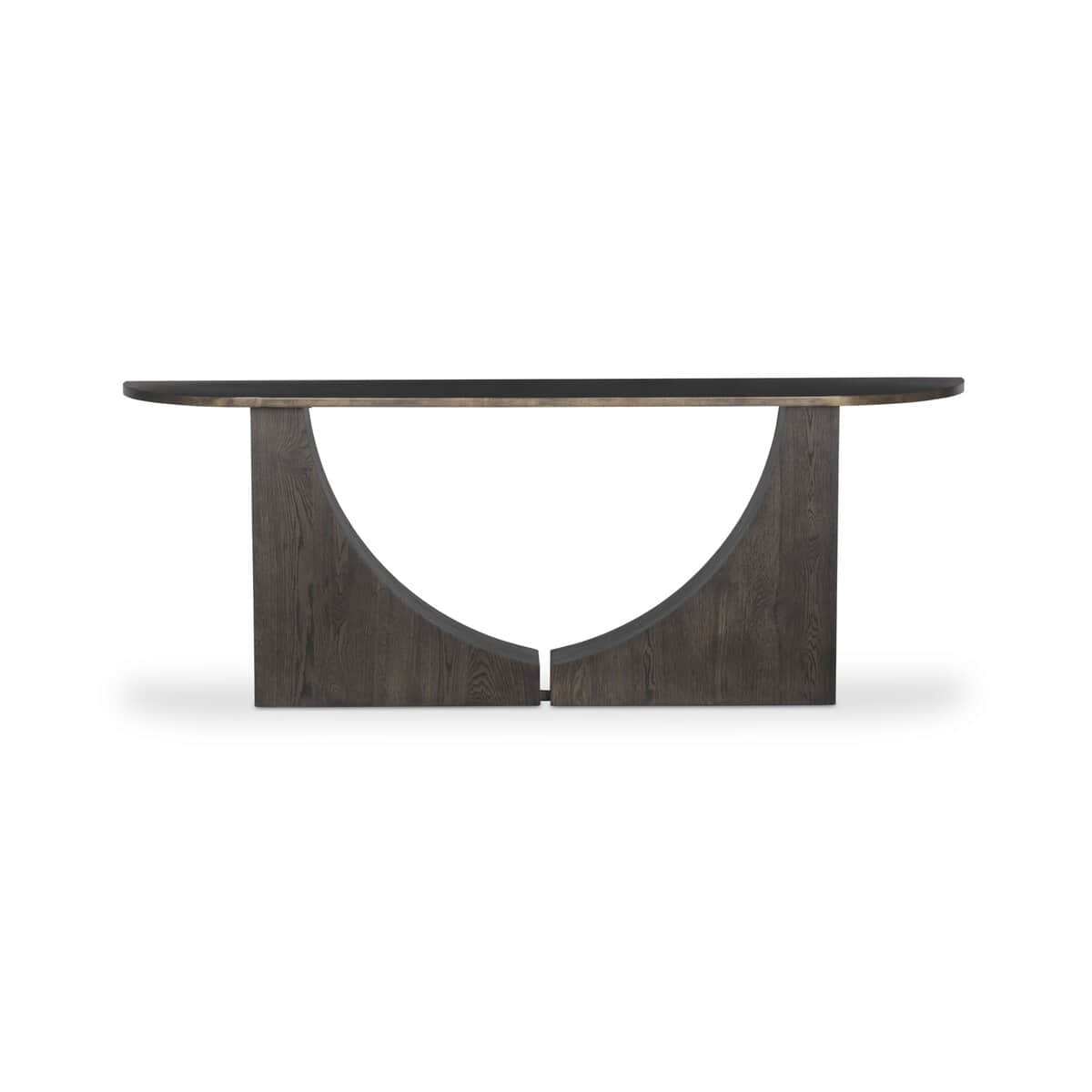 An elongated, modern console table featuring a dark, possibly black or very dark brown, rectangular… — 3D model