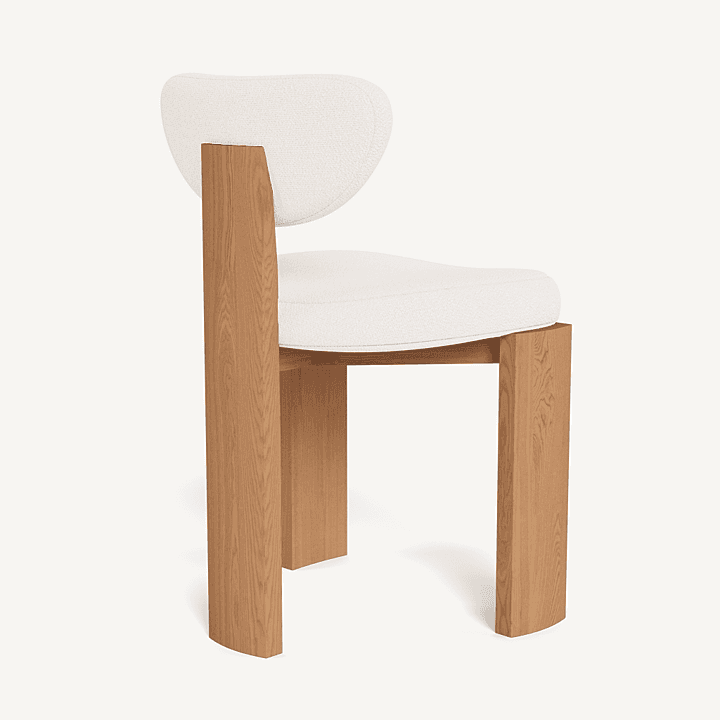 A modern chair with a distinct design featuring a wooden frame and a cushioned seat and backrest. Th… — free GLTF 3D model