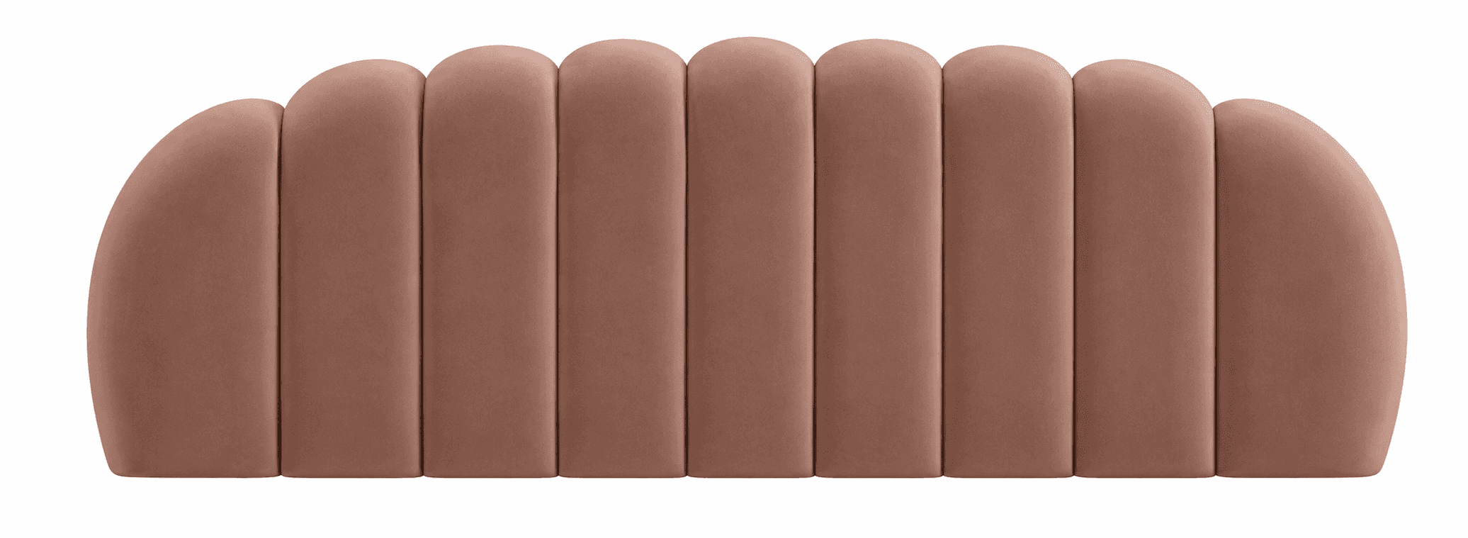A long, horizontally oriented headboard composed of multiple vertical, rounded, upholstered panels.… — 3D model