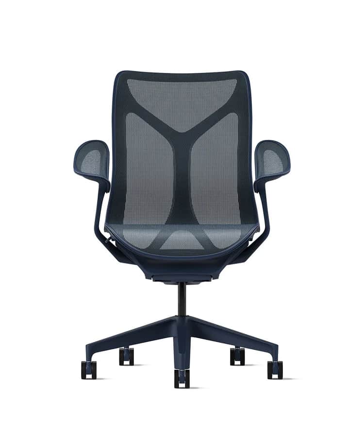 A modern office chair with a breathable mesh back and seat, featuring adjustable armrests and a five… — 3D model