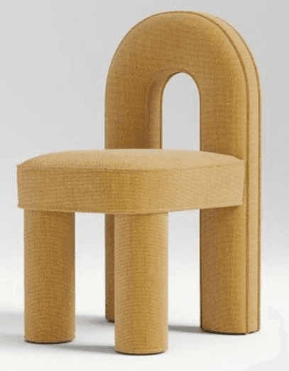 A modern, fully upholstered accent chair featuring a distinctive arch-shaped backrest and three thic… — 3D model