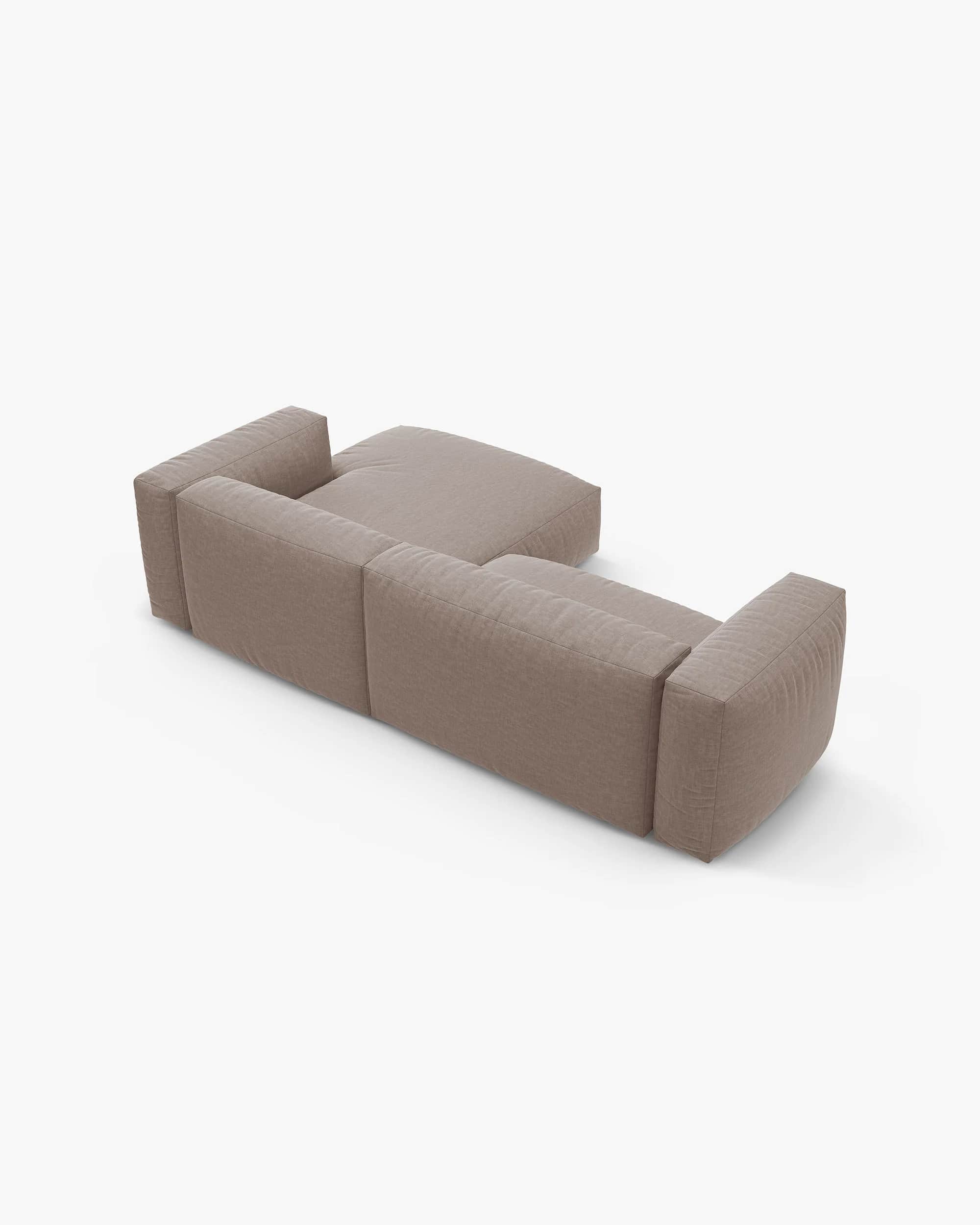 A modern, low-profile modular sectional sofa featuring an integrated chaise lounge and wide, upholst… — 3D model