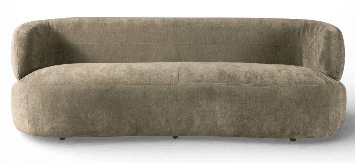 An organically shaped, armless sofa upholstered in a taupe fabric, featuring a single continuous curve for both the backrest and seating area, designed for modern interiors. — 3D model