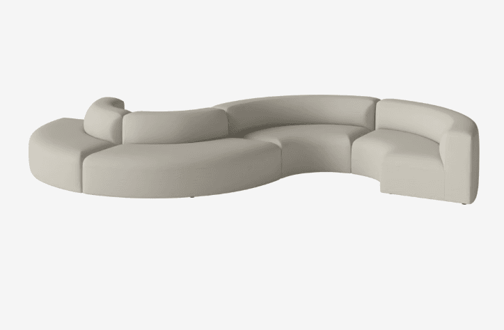 A modular sectional sofa with a distinctive serpentine or curved design, composed of multiple individual seating units that connect to form a flowing, organic shape. The sofa features rounded edges and a low profile, with integrated backrests for each section. — 3D model
