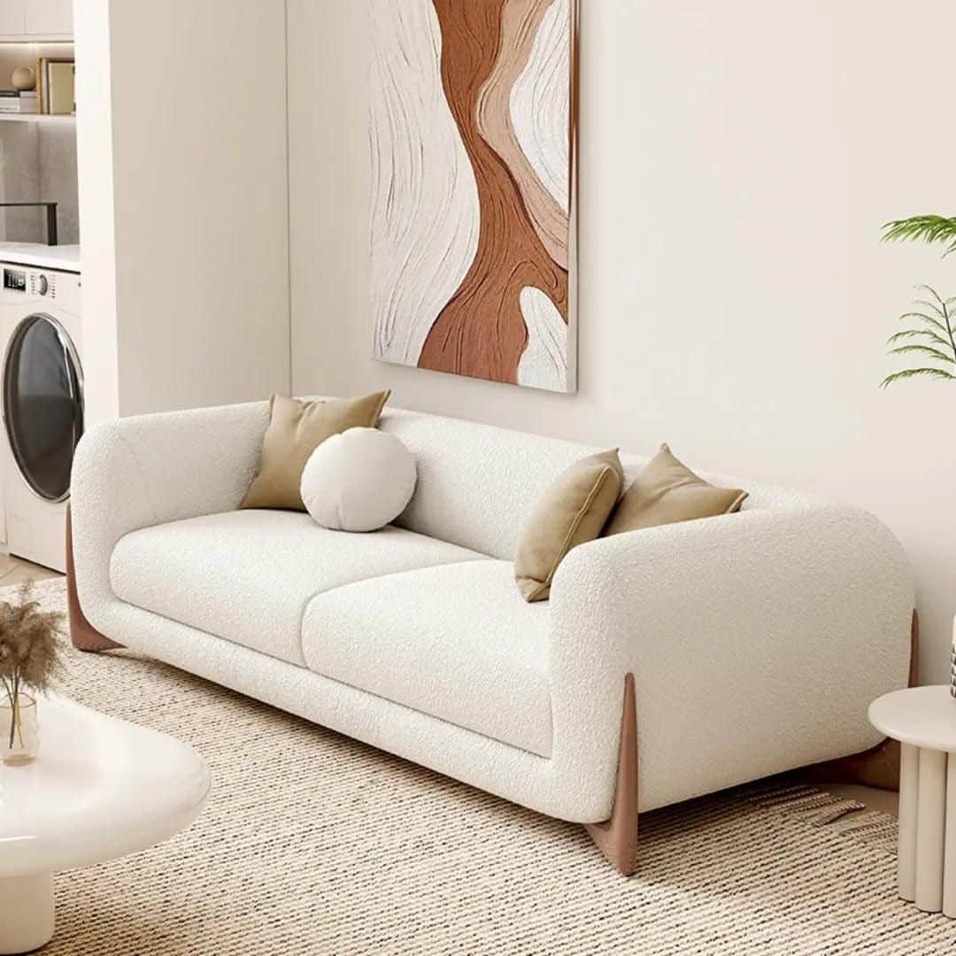 A contemporary two-seater sofa featuring a clean, rounded silhouette and a distinctive integrated wo… — free OBJ 3D model