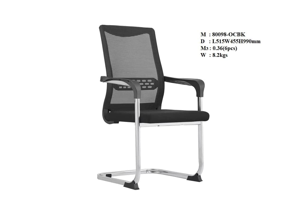 A modern office guest chair featuring a black mesh back, a padded fabric seat, and sleek chrome-fini… — 3D model