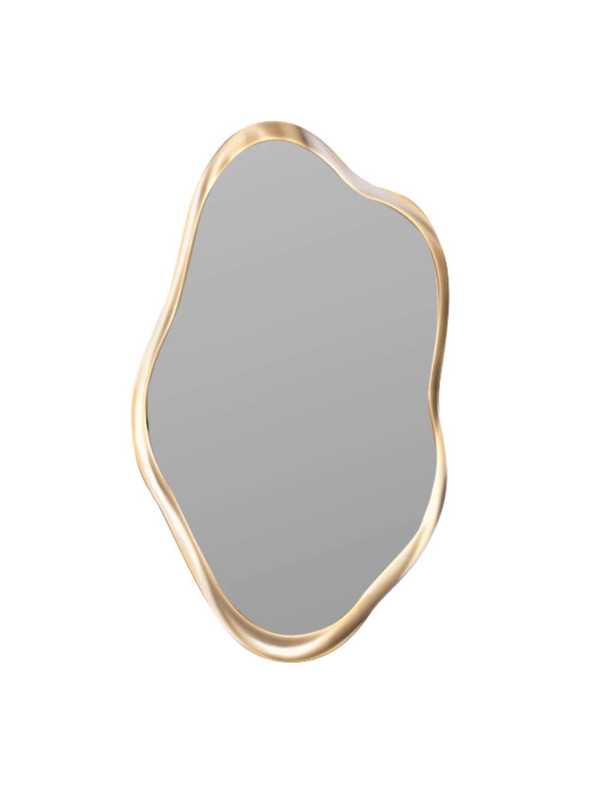 An irregular, organically shaped mirror with a thin, polished gold-toned metal frame. The reflective… — 3D model