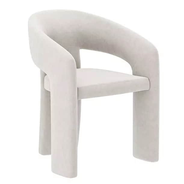 A modern accent chair with a rounded, open back and armrests. The chair features a unique leg struct… — free STL 3D model
