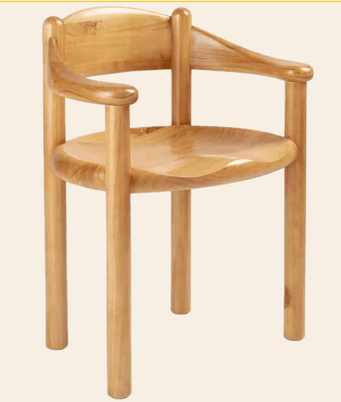 A light-toned solid wood armchair featuring a deeply carved and contoured seat, integrated armrests,… — free STL 3D model