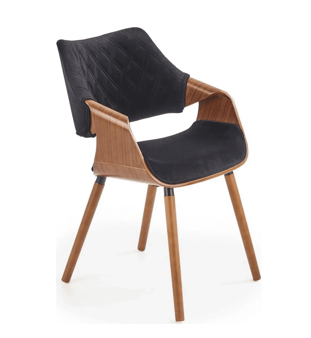 A modern armchair featuring a molded wooden shell for the seat and armrests, upholstered with black… — free OBJ 3D model