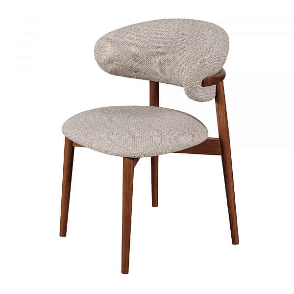 A modern dining chair featuring a solid wooden frame with tapered legs. Both the seat and the backre… — 3D model