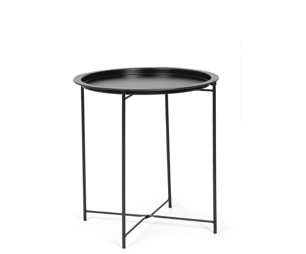 A contemporary round side table featuring a detachable tray top, constructed entirely from black pow… — 3D model