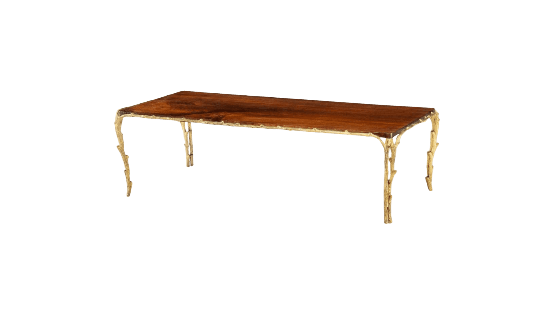 A console table with a rectangular wooden top and stylized, branch-like legs. The top appears to be… — 3D model