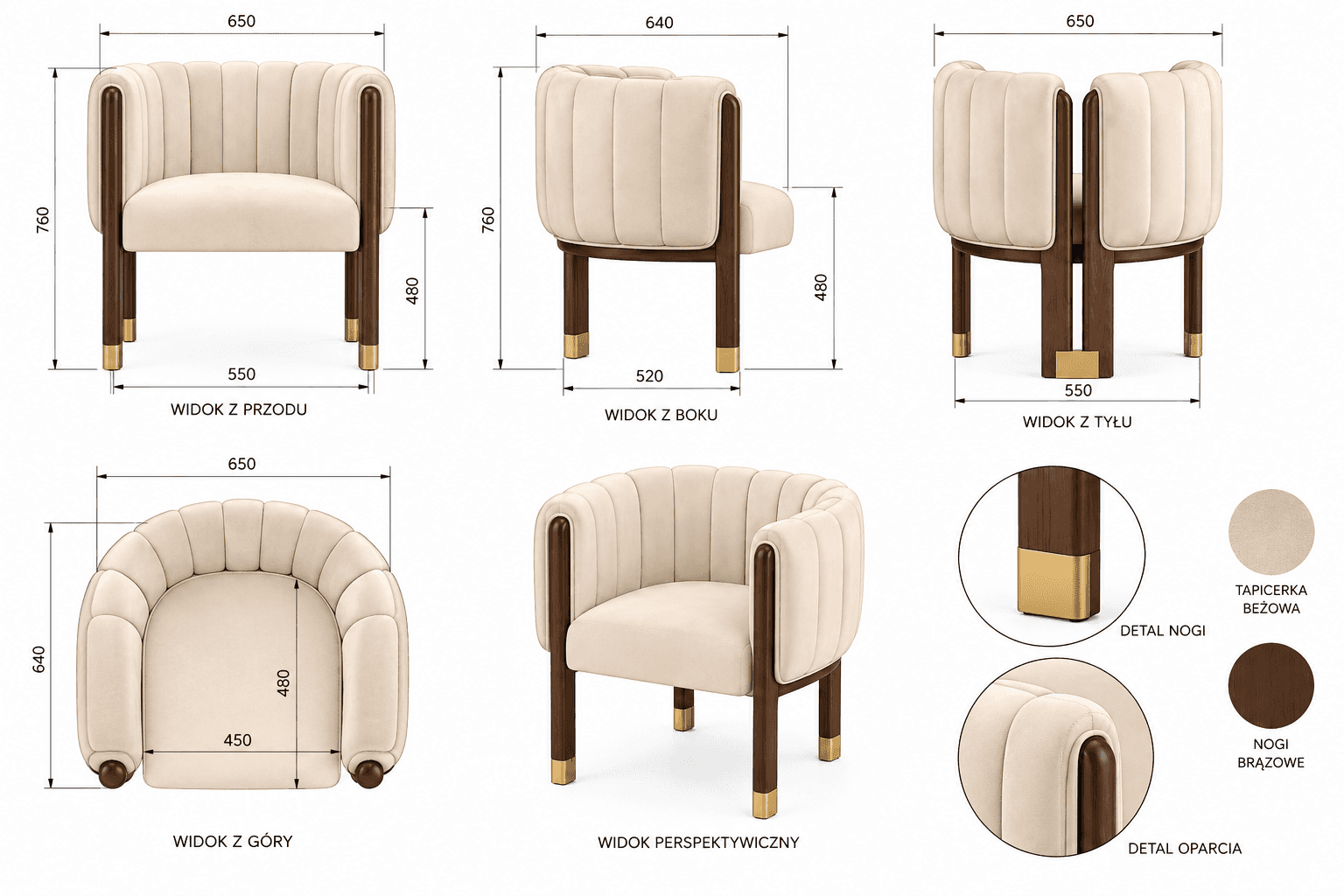 A stylish barrel-shaped armchair featuring vertical channel tufting on its cream-colored upholstery.… — 3D model