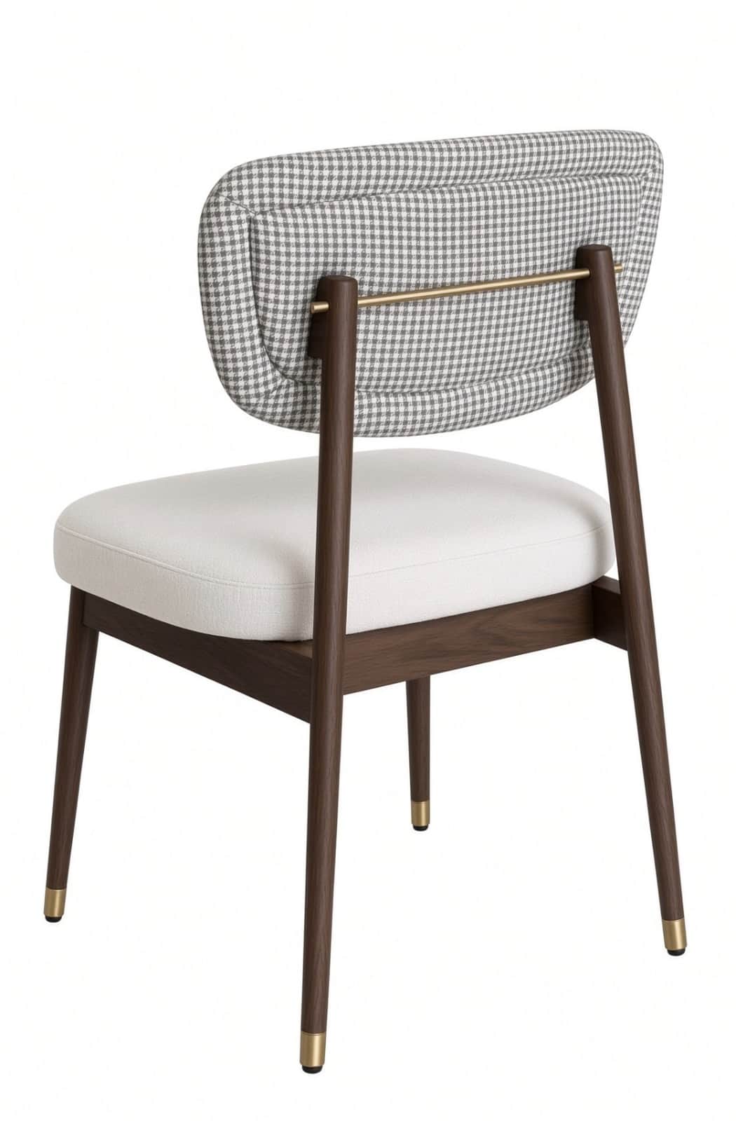 An armless modern dining chair featuring a dark wood frame, an upholstered seat, and an upholstered… — 3D model