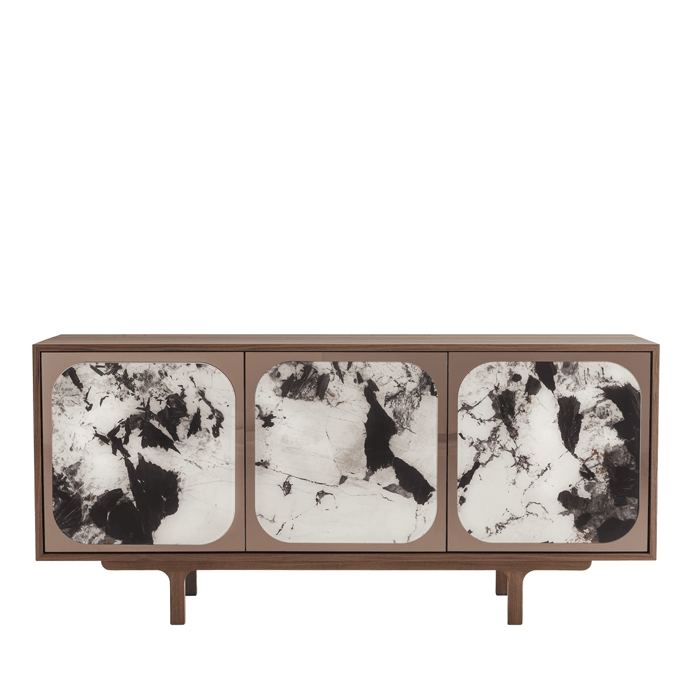 A modern sideboard with a wooden frame and three doors. The doors feature panels with a marble-like… — free SKP 3D model
